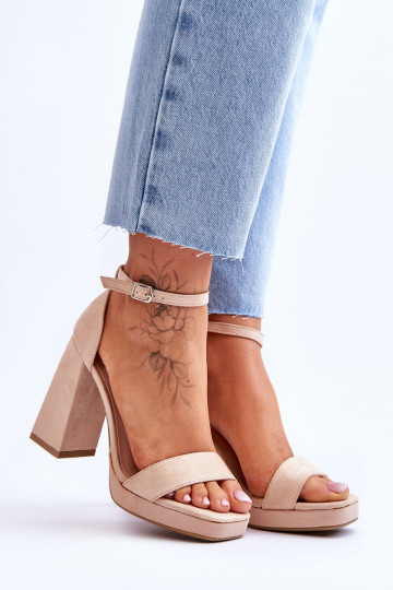 Béžové semišové vysoké podpätky Merila Square Toe 2