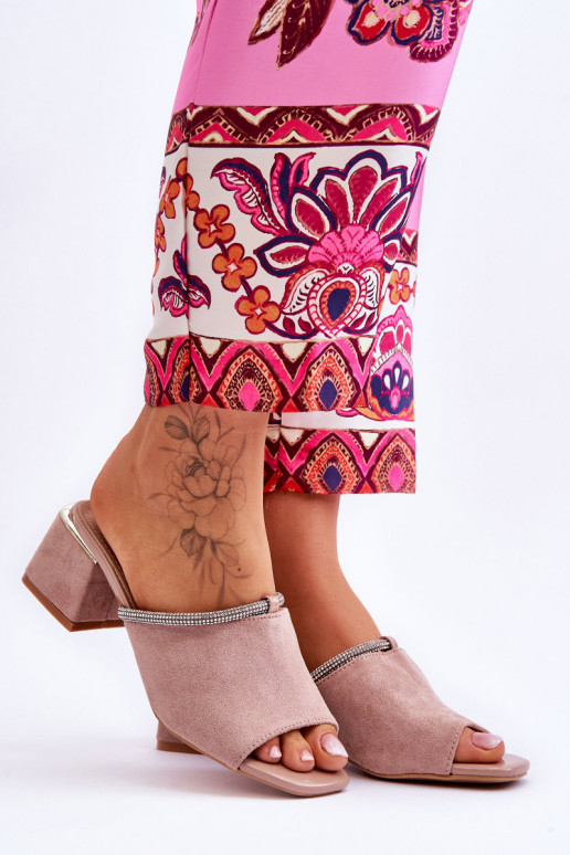 semišové papuče s podpätkami S.Barski KV-612-2 béžovej farby