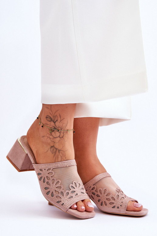 Papuče na podpätku so sieťovinou S.Barski KV-612-1 Nude Papuče na podpätku so sieťovinou S.Barski KV-612-1 Nude