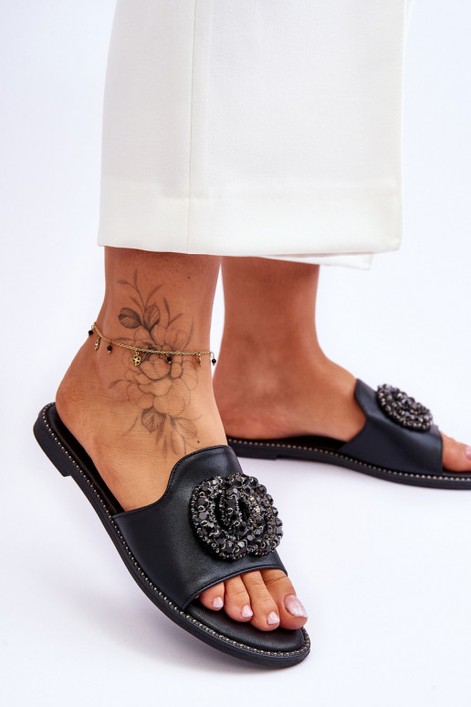 Papuče s krásnymi detailmi S.Barski KV-520-3 čiernej farby