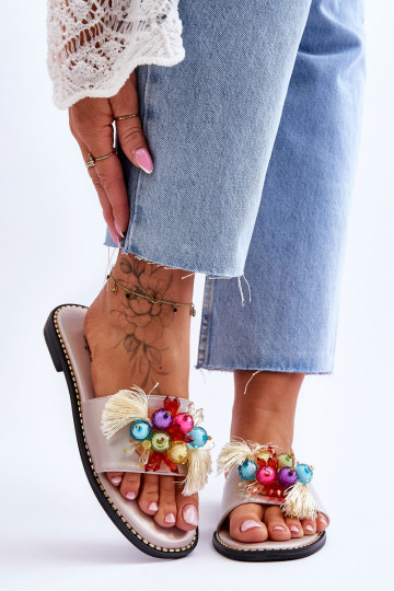 Papuče s ozdobnými korálkami S.Barski KV-2775-47 Nude