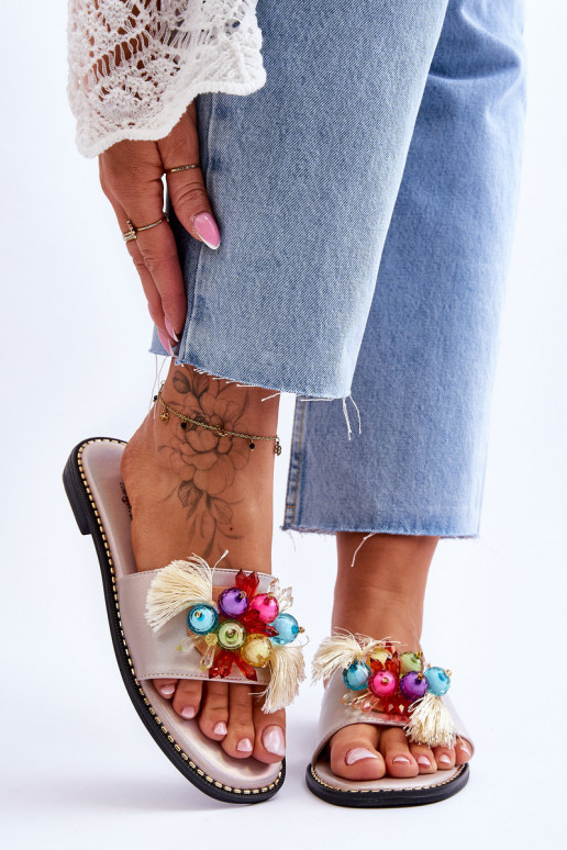 Papuče s ozdobnými korálkami S.Barski KV-2775-47 Nude