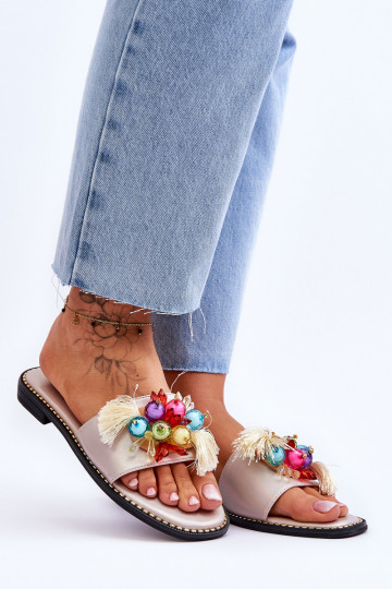 Papuče s ozdobnými korálkami S.Barski KV-2775-47 Nude 2