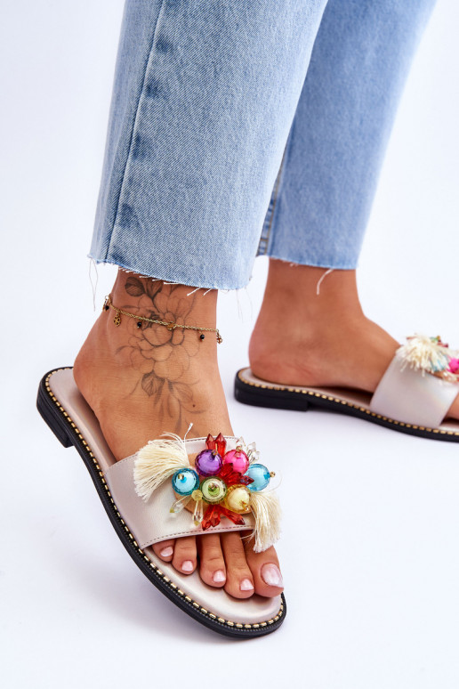 Papuče s ozdobnými korálkami S.Barski KV-2775-47 Nude