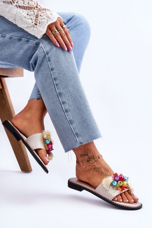 Papuče s ozdobnými korálkami S.Barski KV-2775-47 Nude