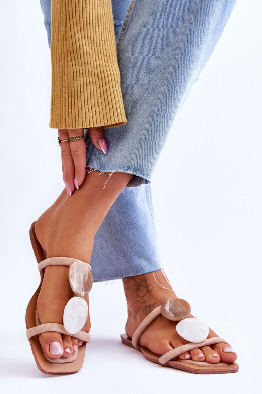 semišové papuče s krásnymi detailmi Nude Victoria semišové papuče s krásnymi detailmi Nude Victoria