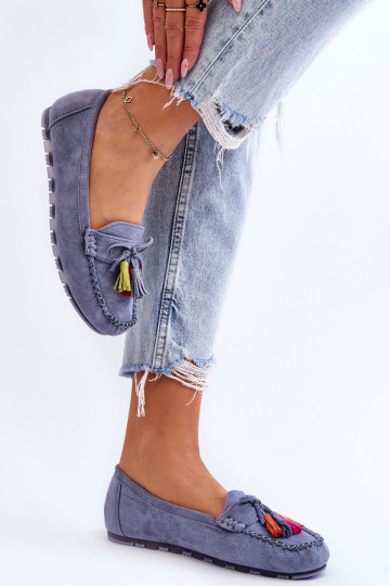 Semišové mokasíny so strapcami v modrej farbe Dorine 2