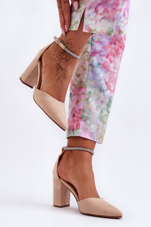 Semišové topánky s trblietavými očkami v béžovej farbe Diamond