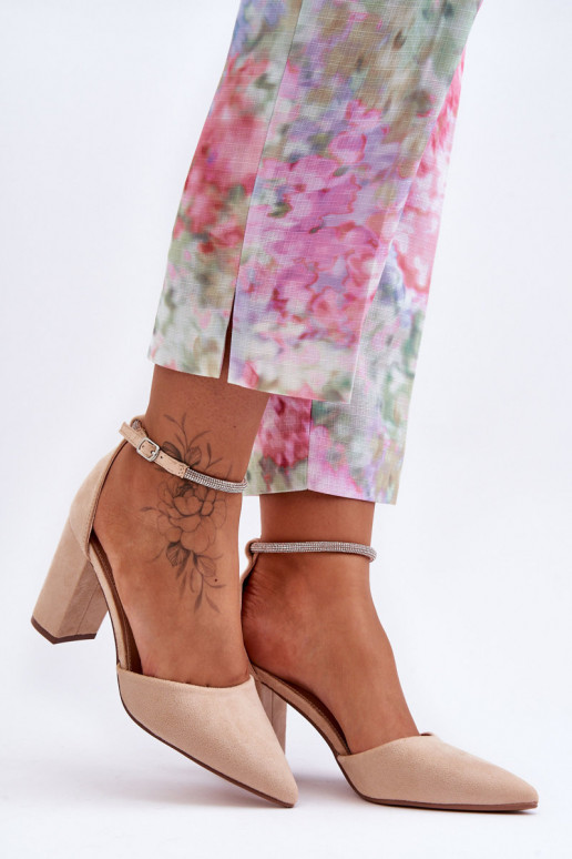 Semišové topánky s trblietavými očkami v béžovej farbe Diamond