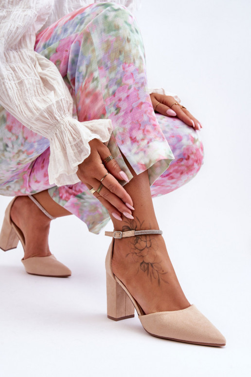 Semišové topánky s trblietavými očkami v béžovej farbe Diamond