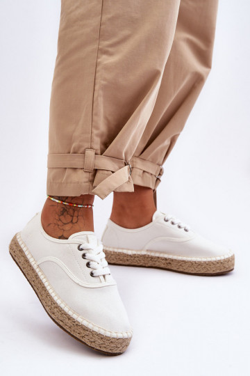 šnurovacie voľnočasové topánky espadrilky Big Star LL274833 bielej farby