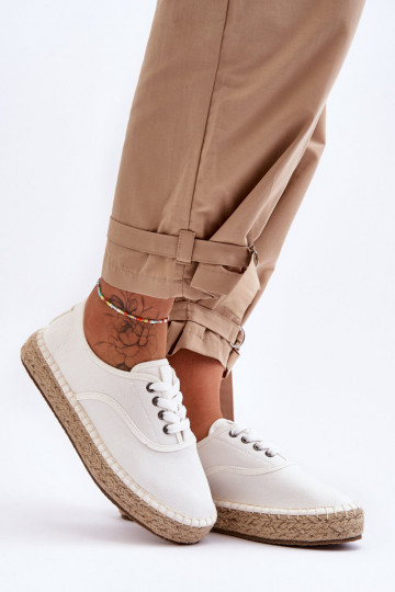 šnurovacie voľnočasové topánky espadrilky Big Star LL274833 bielej farby 2