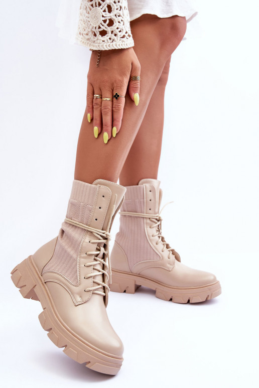 členkové čižmy so šnúrkami béžovej Marlissa členkové čižmy so šnúrkami béžovej Marlissa