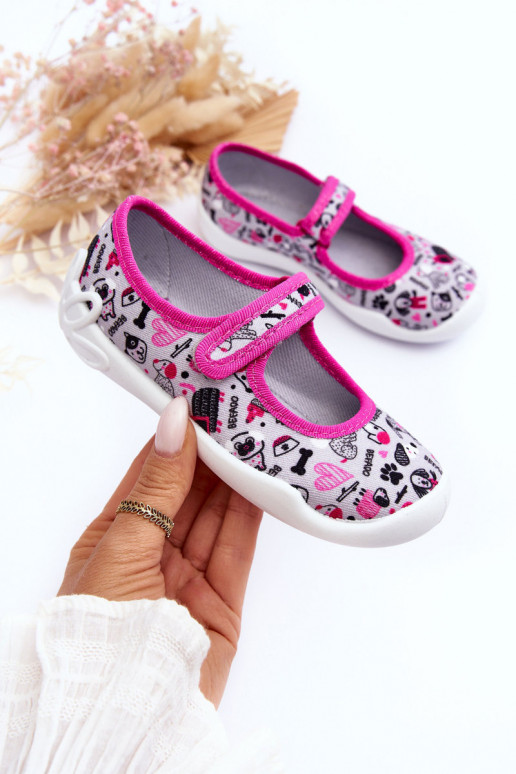 Detské papuče/balerínky Befado 114X521 šedo-ružovej farby Detské papuče/balerínky Befado 114X521 šedo-ružovej farby