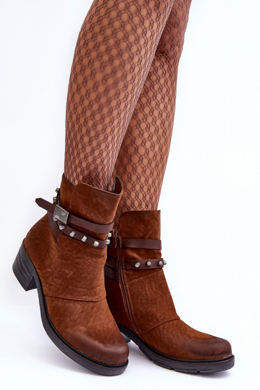 oteplené Čižmy na podpätku v hnedej farbe Effie oteplené Čižmy na podpätku v hnedej farbe Effie