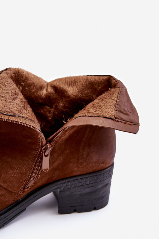 oteplené Čižmy na podpätku v hnedej farbe Effie oteplené Čižmy na podpätku v hnedej farbe Effie