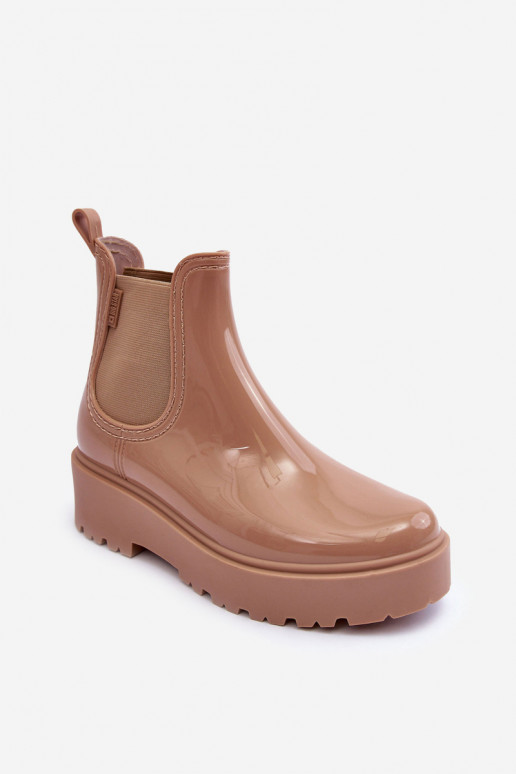 s lakovým efektom Gumové topánky Čižmy s platformou Big Star MM274396 béžovej farby