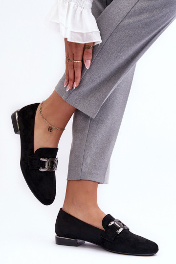 dámske mokasíny s ornamentami v čiernej farbe Camilena - Zamsz 2
