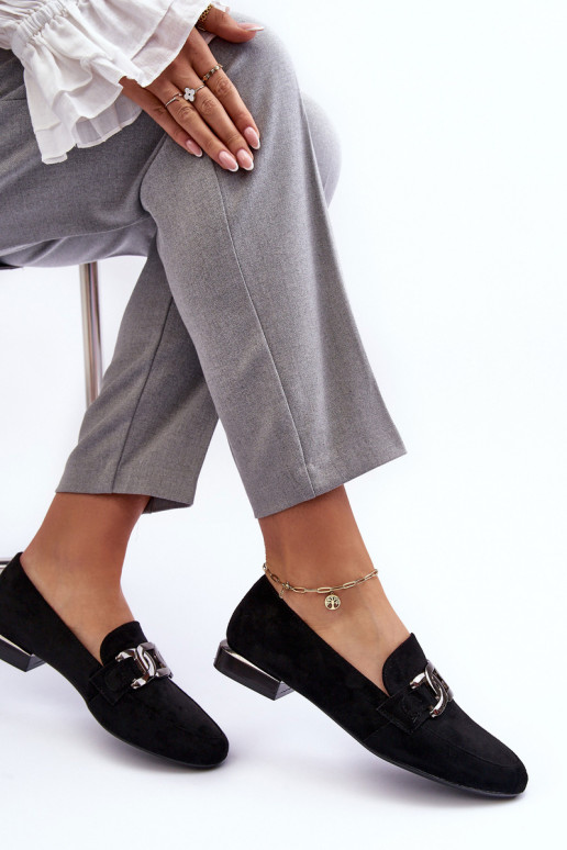 dámske mokasíny s ornamentami v čiernej farbe Camilena - Zamsz