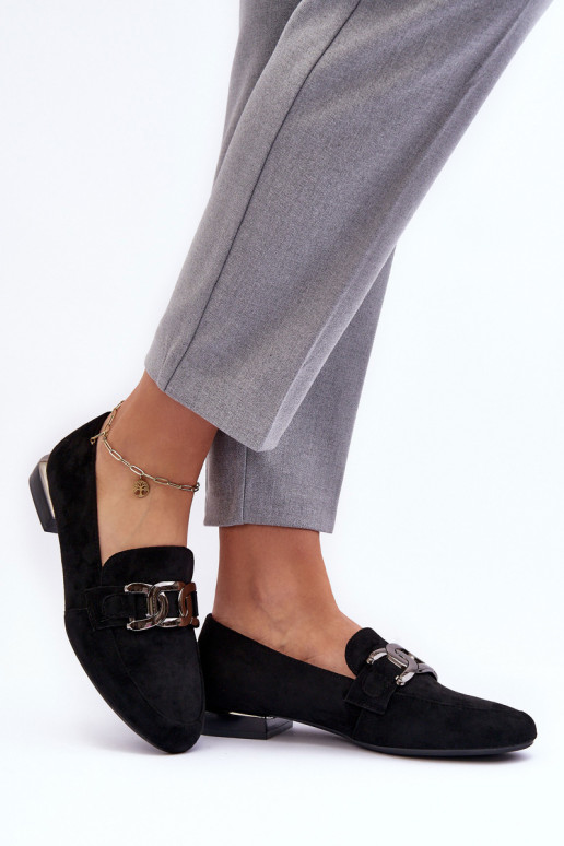 dámske mokasíny s ornamentami v čiernej farbe Camilena - Zamsz