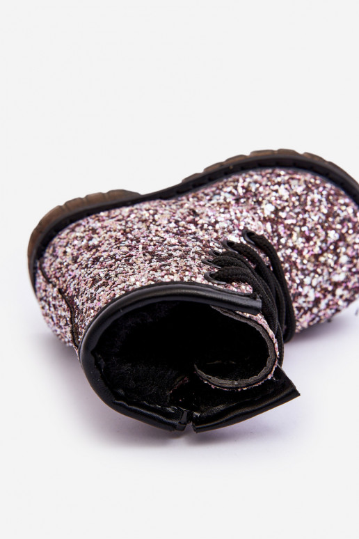 Detské čižmy s leskom oteplené zipsami ružovej farby Saussa