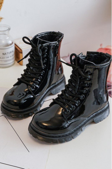 Detské čižmy s lakovým efektom na zips v čiernej farbe Tibbie 2