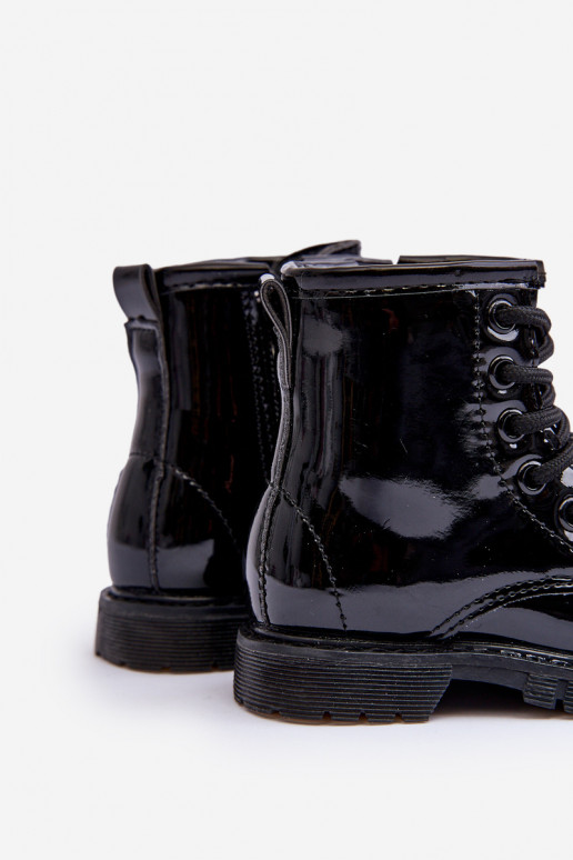 Detské čižmy s lakovým efektom na zips v čiernej farbe Tibbie