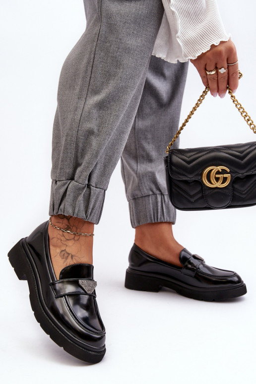 topánky Mokasíny so širokým podpätkom v čiernej farbe Venla