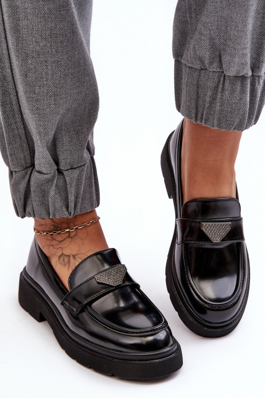 topánky Mokasíny so širokým podpätkom v čiernej farbe Venla