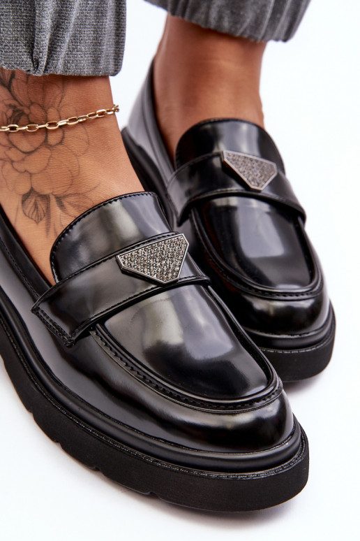 topánky Mokasíny so širokým podpätkom v čiernej farbe Venla