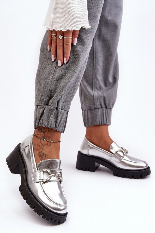 topánky na širokom podpätku v striebornej farbe Lemmitty