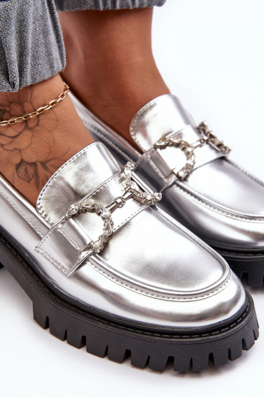 topánky na širokom podpätku v striebornej farbe Lemmitty