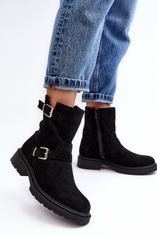 Dámske členkové čižmy na širokom podpätku Bliggore v čiernej farbe Dámske členkové čižmy na širokom podpätku Bliggore v čiernej farbe