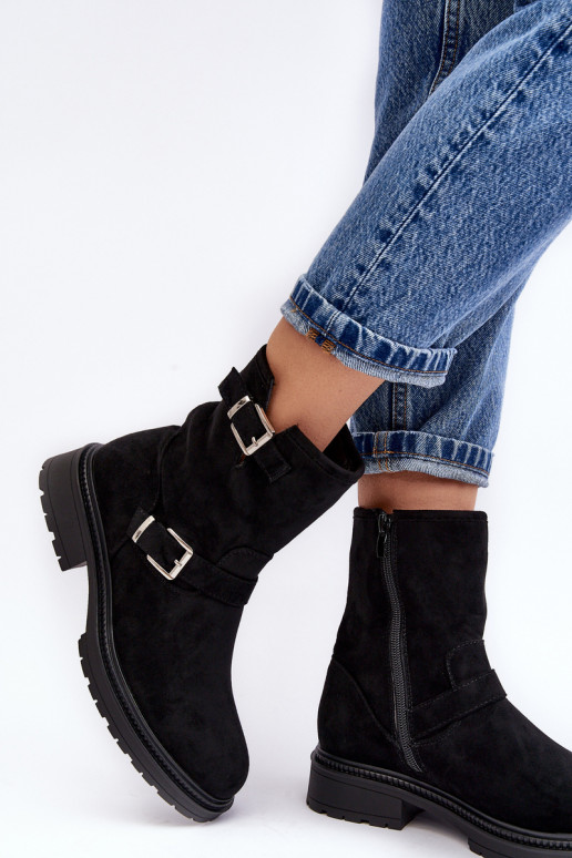 Dámske členkové čižmy na širokom podpätku Bliggore v čiernej farbe Dámske členkové čižmy na širokom podpätku Bliggore v čiernej farbe