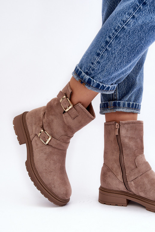 Béžové Bliggore dámske čižmy so širokým podpätkom s prackou