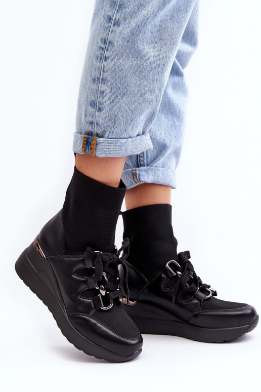 Čižmy s ponožkovou podrážkou v čiernej farbe Helladina Čižmy s ponožkovou podrážkou v čiernej farbe Helladina