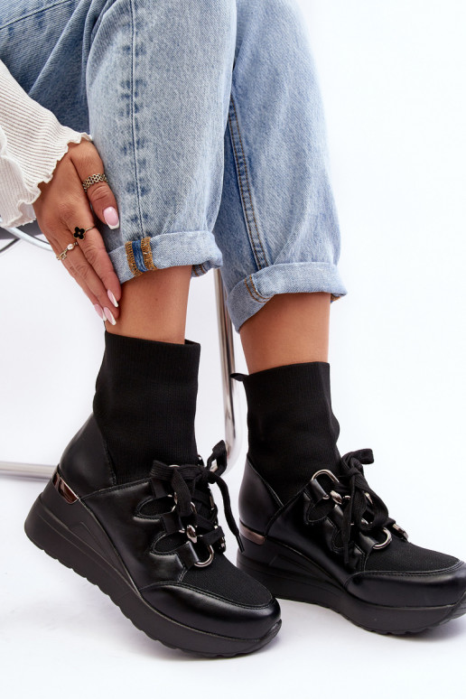 Čižmy s ponožkovou podrážkou v čiernej farbe Helladina Čižmy s ponožkovou podrážkou v čiernej farbe Helladina