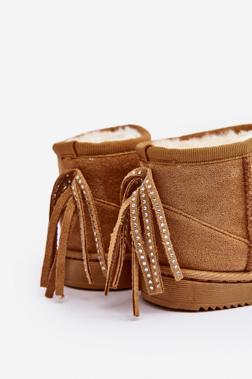 Teplé detské zimné čižmy so strapcami v hnedej farbe Mikyla