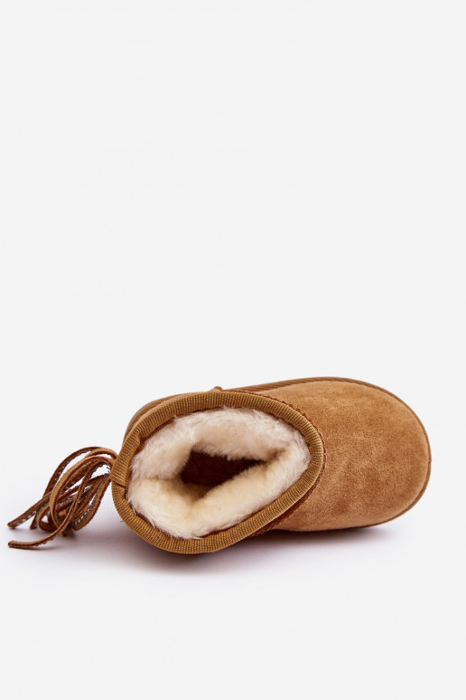 Teplé detské zimné čižmy so strapcami v hnedej farbe Mikyla