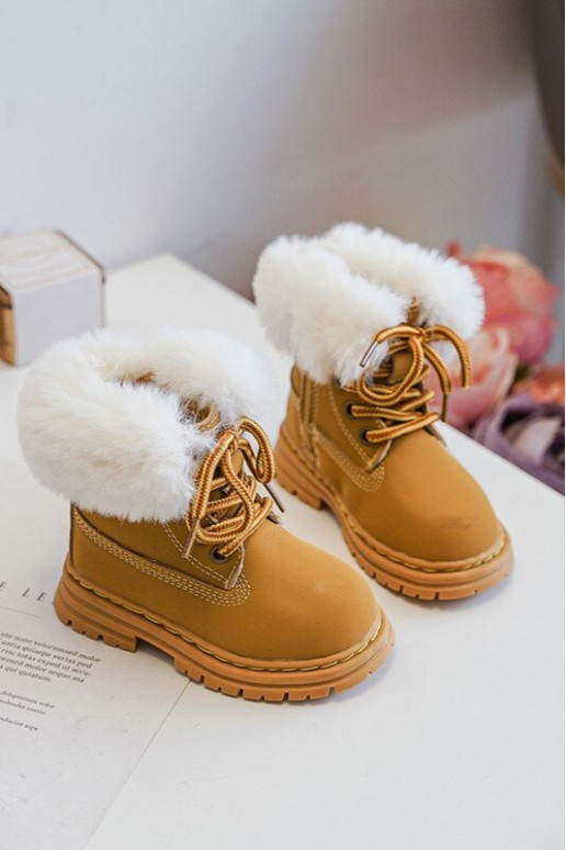 Detské šnurovacie čižmy na zips s kožušinkou v hnedej farbe Gerande