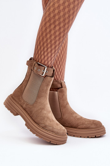 štýlové semišové čižmy s trendovou masívnou podrážkou v béžovej farbe Ozaro 2