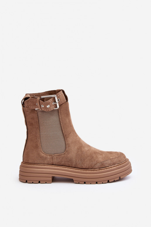 štýlové semišové čižmy s trendovou masívnou podrážkou v béžovej farbe Ozaro