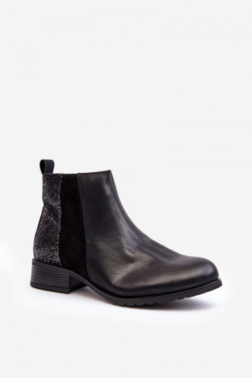 Čižmy na širokých podpätkoch s lesklými šupinami v čiernej farbe Messio 2