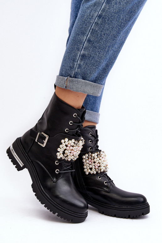 oteplené čižmy Čižmy Čižmy Zdobená čierna farba Venizi oteplené čižmy Čižmy Čižmy Zdobená čierna farba Venizi