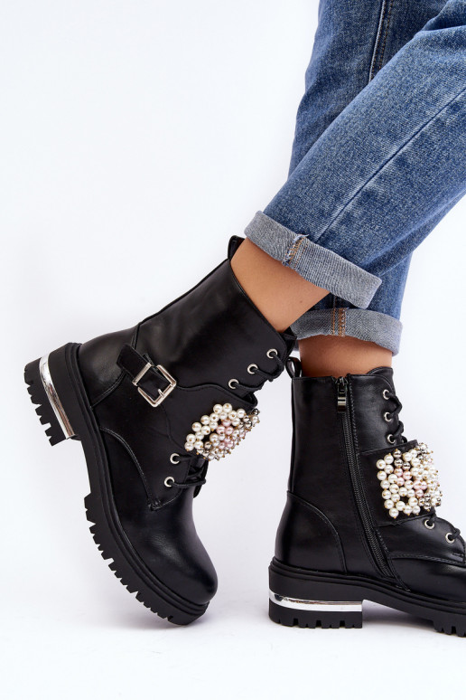 oteplené čižmy Čižmy Čižmy Zdobená čierna farba Venizi oteplené čižmy Čižmy Čižmy Zdobená čierna farba Venizi