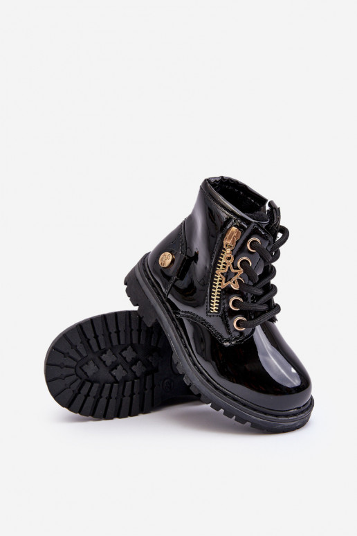 Čižmy Detské s lakovým efektom so zipsami zateplenej čiernej farby Felori Čižmy Detské s lakovým efektom so zipsami zateplenej čiernej farby Felori