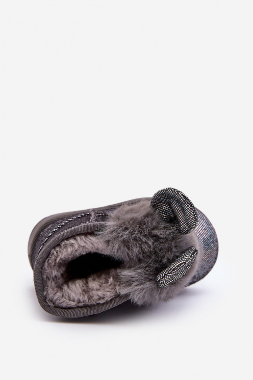 Detské snehule oteplené kožúškom vo vnútri s uškami, sivá farba Betty Detské snehule oteplené kožúškom vo vnútri s uškami, sivá farba Betty