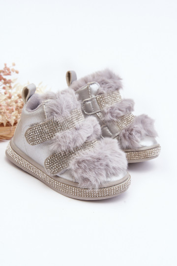 Detské snehule vyteplené strieborné Leela 2