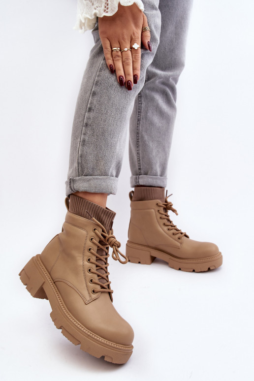 topánky Dámske čižmy s podrážkou ponožkového typu, béžová Rivella