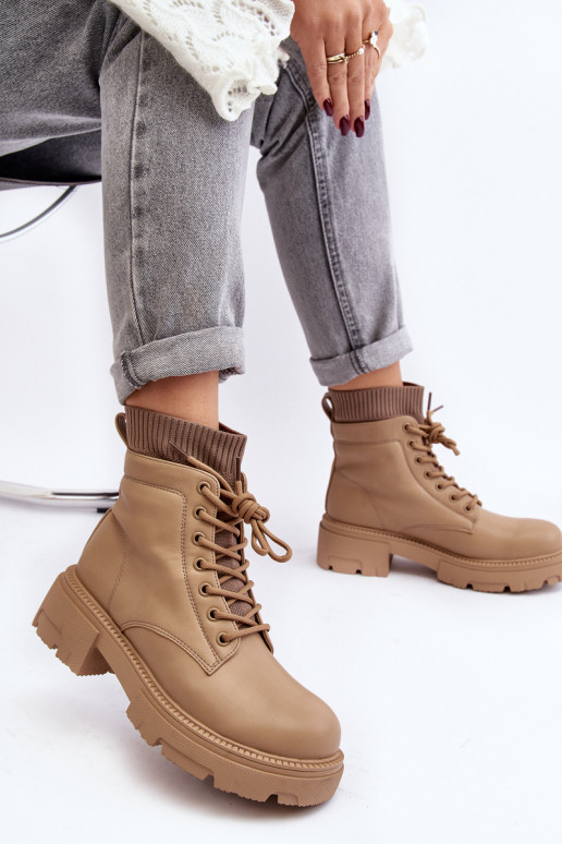 topánky Dámske čižmy s podrážkou ponožkového typu, béžová Rivella